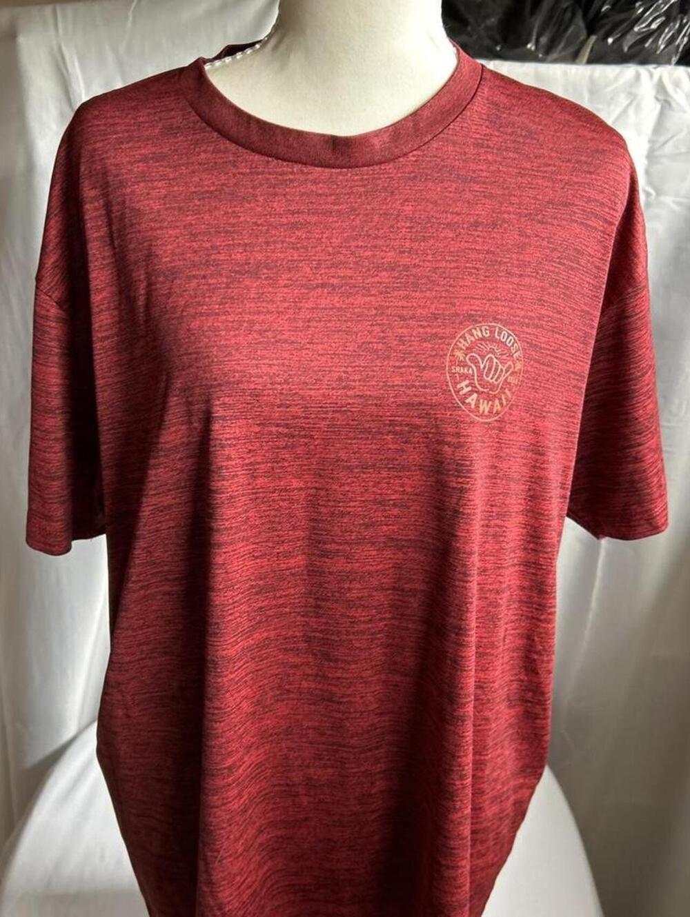 Men's "Hang Loose Hawaii" Graphic Rash Guard Tee, Red, Size XL